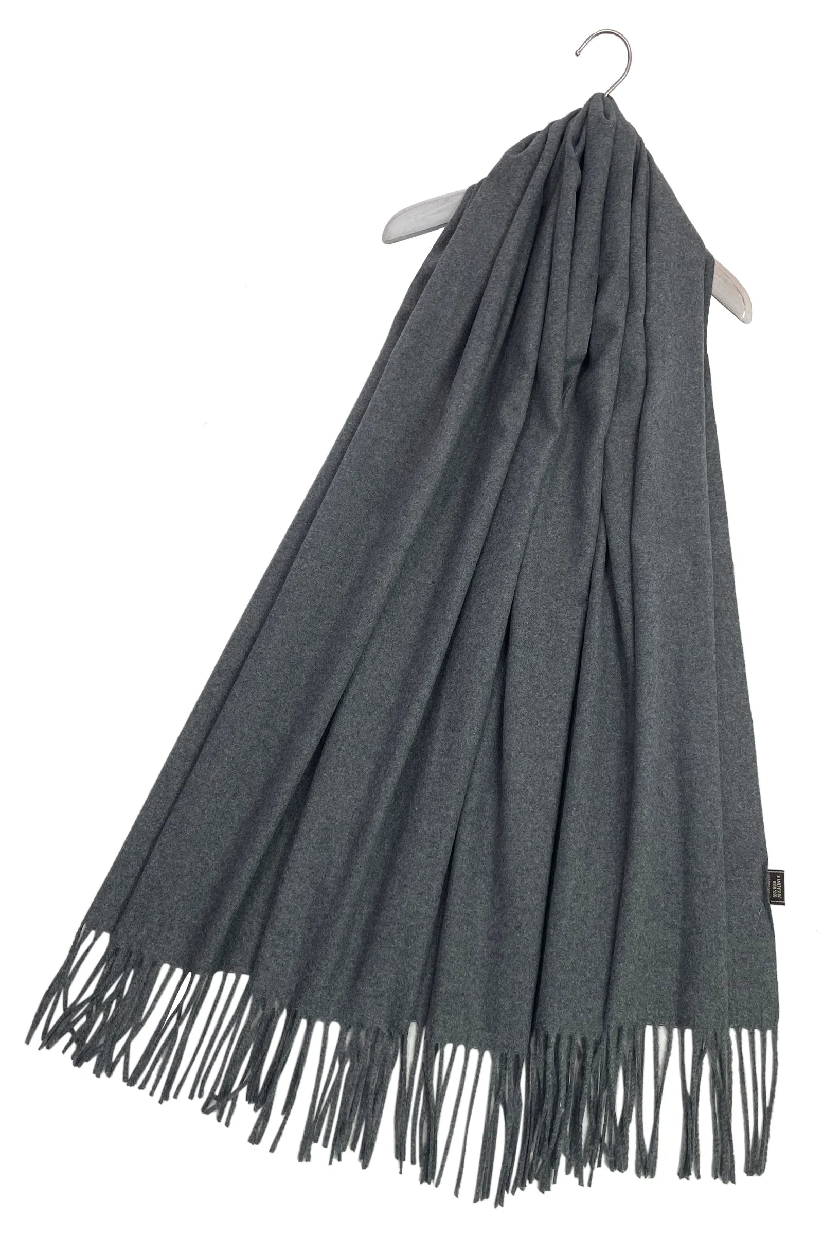 Plain Soft Wool Tassel Blanket Wrap Scarf In Charcoal Grey - Filli London