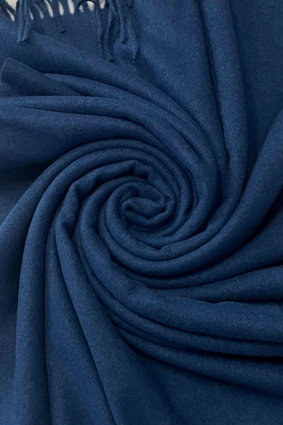 Plain Soft Wool Tassel Blanket Wrap Scarf In Navy Blue - Filli London