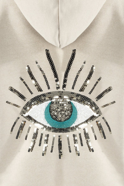 Sequin Eye Luxury Hoodie Top In White - Filli London