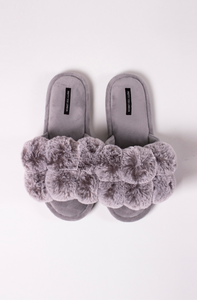 Oversized Pom Pom Slider Slipper - Grey - Filli London