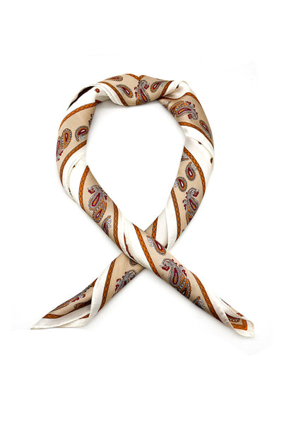 Paisley Print Silk Neckerchief Scarf In Beige - Filli London