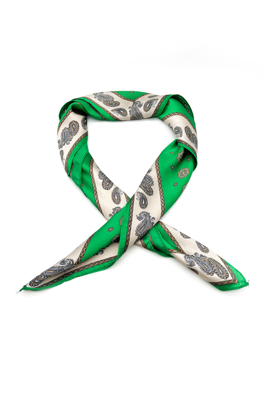 Paisley Print Silk Neckerchief Scarf In Green - Filli London