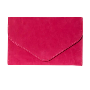 Essentials Envelope Clutch Bag In Fuchsia Pink Suedette - Filli London