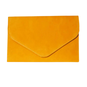 Essentials Envelope Clutch Bag In Saffron Yellow Suedette - Filli London