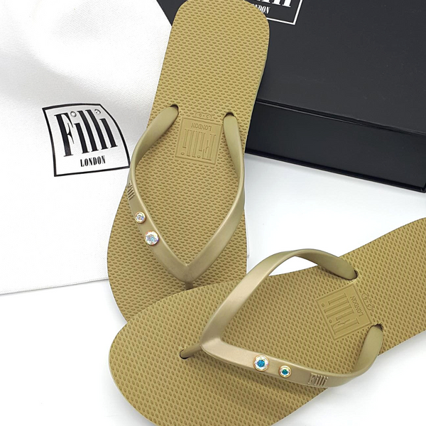 Aurora Crystal Duo Luxury Flip Flops - Gold - Filli London