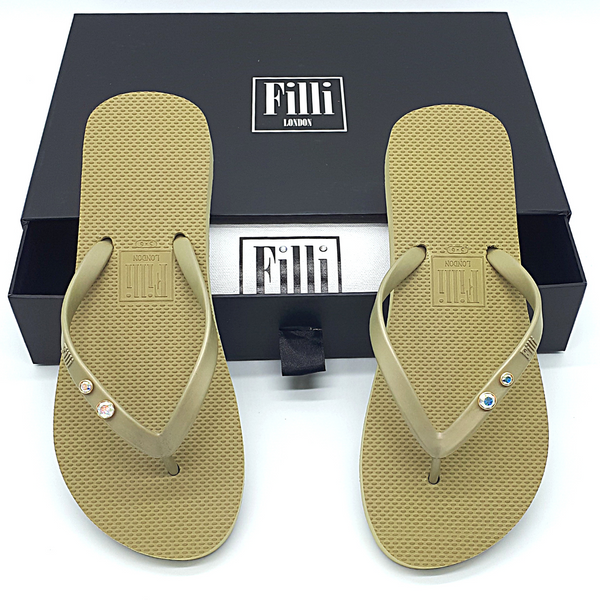 Aurora Crystal Duo Luxury Flip Flops - Gold - Filli London