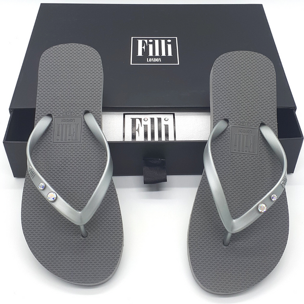 Aurora Crystal Duo Luxury Flip Flops - Silver - Filli London