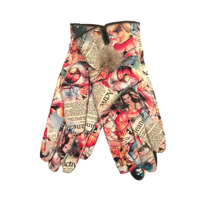 Pink Newsprint Leather Gloves - Filli London